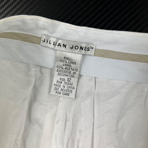 Jillian Jones Wide-Leg Linen Pants Cropped Women’s Sz 12 White Fruit Embroidery - Picture 13 of 15